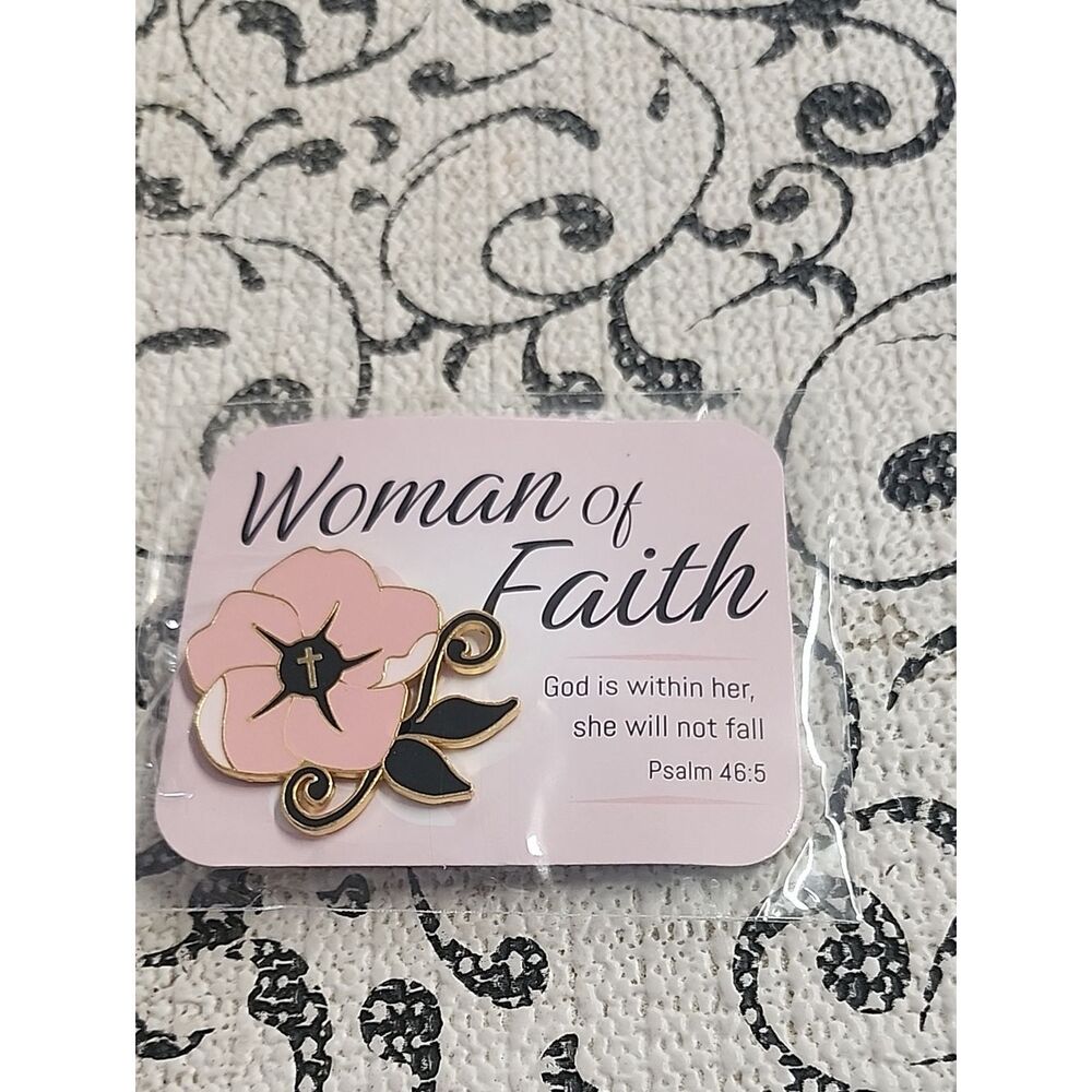 Psalm  46:5 Enamel Flower Brooch with Gold Trim